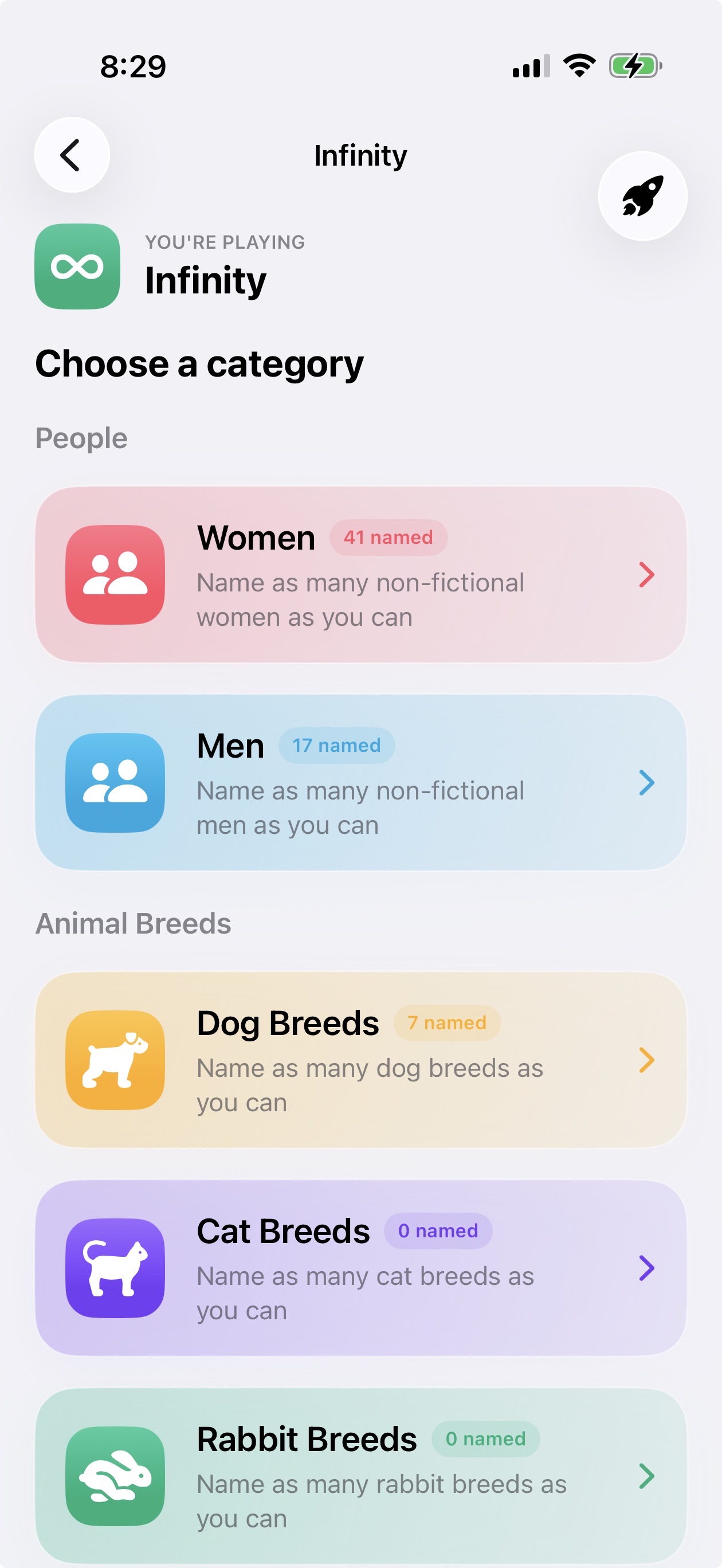 Infinity category selection with persistent counts
