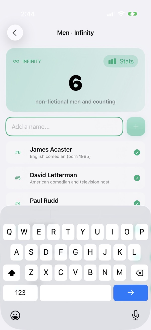 A persistent Men Infinity list